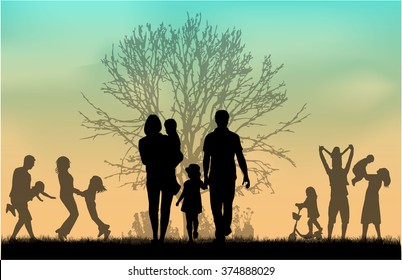 Family silhouettes in nature.