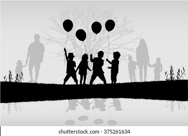 Family silhouettes in nature.
