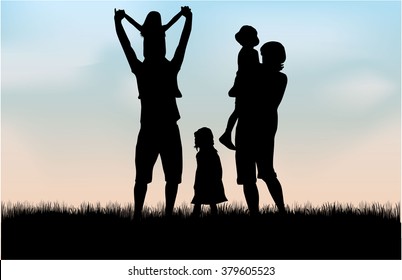 Family silhouettes in nature.