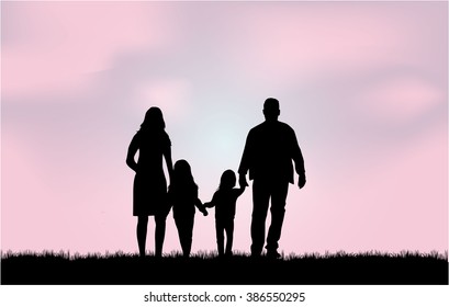 Family silhouettes in nature.