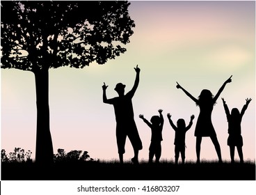 Family silhouettes in nature.