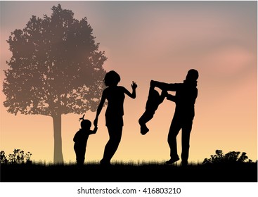 Family silhouettes in nature.