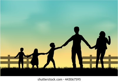 Family silhouettes in nature.