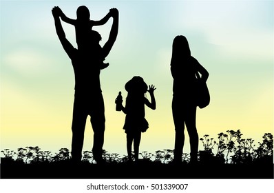 Family silhouettes in nature.
