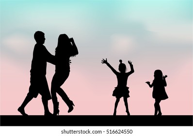 Family silhouettes in nature.
