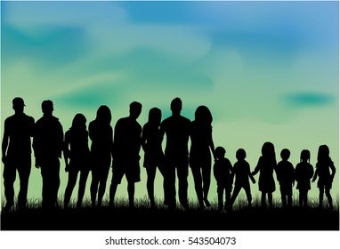 Family silhouettes in nature.