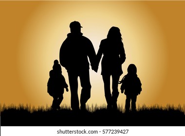 Family silhouettes in nature.