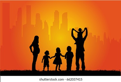 Family silhouettes in nature.