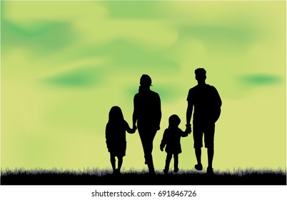 Family silhouettes in nature.