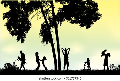 Family silhouettes in nature.