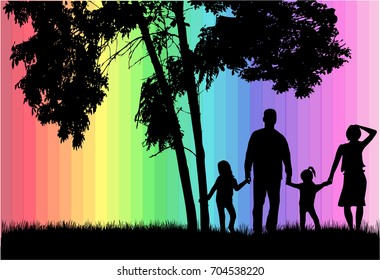 Family silhouettes in nature.