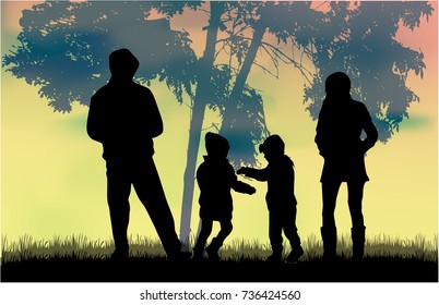 Family silhouettes in nature.