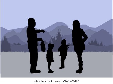 Family silhouettes in nature.
