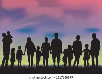 Family silhouettes in nature, vector work.