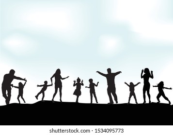 Family silhouettes in nature, vector work.