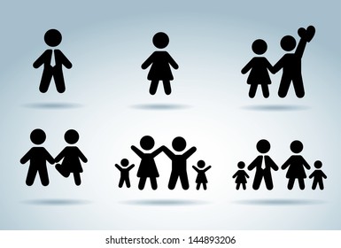 family silhouettes over blue background vector illustration