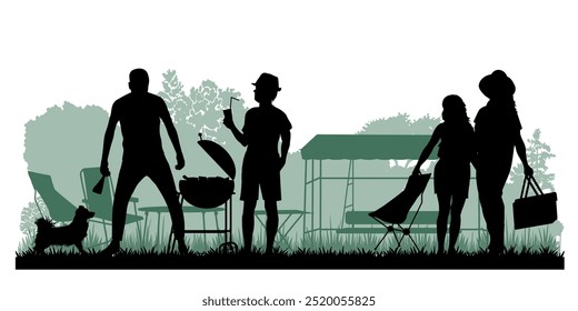 Family silhouettes. People had a picnic in nature. Vector illustration