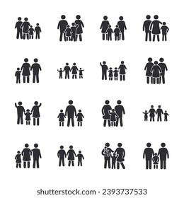 family silhouettes set icon vector 