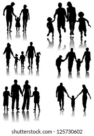 Family Silhouettes with shadow. Vector