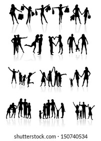 Family Silhouettes with shadow . Vector illustration