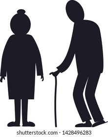 Family. Silhouettes Vector Isolated Elderly Man And Woman On Transparent Background.