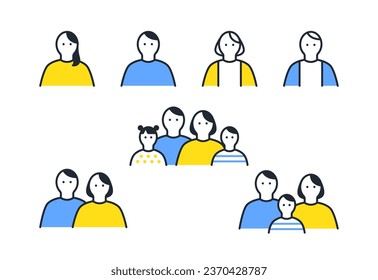 Family simple vector line drawing icon illustration set material