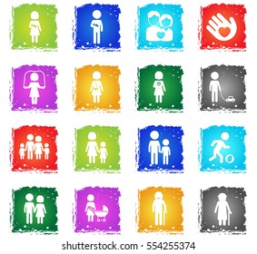 Family simply symbols in grunge style for user interface design