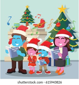 family singing christmas carol