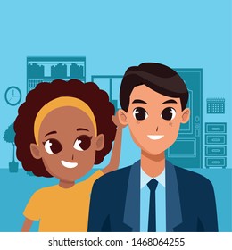Family single dad with little afro daughter vector illustration graphic design