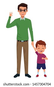 Family single fahter with little son cartoon vector illustration graphic design