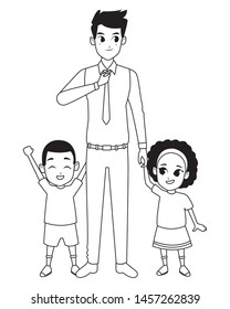 Family single father with afro boy and girl cartoon vector illustration graphic design