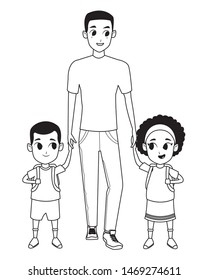 Family single father with childrens cartoon isolated vector illustration graphic design