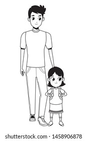 Family single father with kid holding school backpack vector illustration graphic design