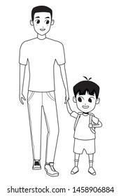 Family single father with kid holding school backpack isolated vector illustration graphic design