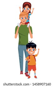 Family single father with kid holding school backpack vector illustration graphic design