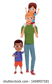 Family single father with kid holding school backpack isolated vector illustration graphic design