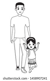 Family single father with kid holding school backpack isolated vector illustration graphic design