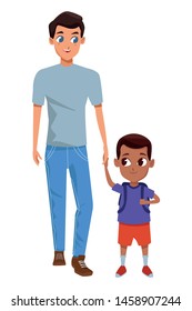 Family single father with kid holding school backpack isolated vector illustration graphic design