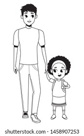 Family single father with kid holding school backpack isolated vector illustration graphic design