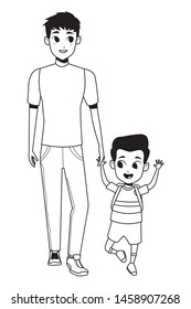 Family single father with kid holding school backpack vector illustration graphic design