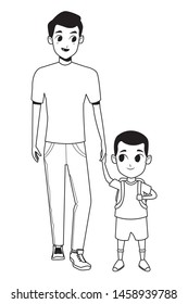 Family single father with kid holding school backpack isolated vector illustration graphic design