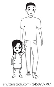 Family single father with kid holding school backpack isolated vector illustration graphic design