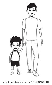 Family single father with kid holding school backpack vector illustration graphic design