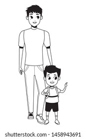 Family single father with kid holding school backpack isolated vector illustration graphic design