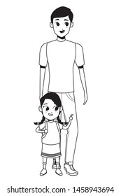 Family single father with kid holding school backpack isolated vector illustration graphic design