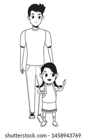 Family single father with kid holding school backpack isolated vector illustration graphic design