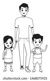 Family single father with kid holding school backpack vector illustration graphic design