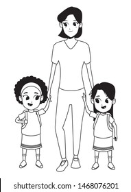 Family single father with kid holding school backpack vector illustration graphic design