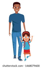Family single father with kid holding school backpack isolated vector illustration graphic design