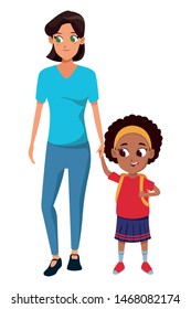 Family single father with kid holding school backpack isolated vector illustration graphic design